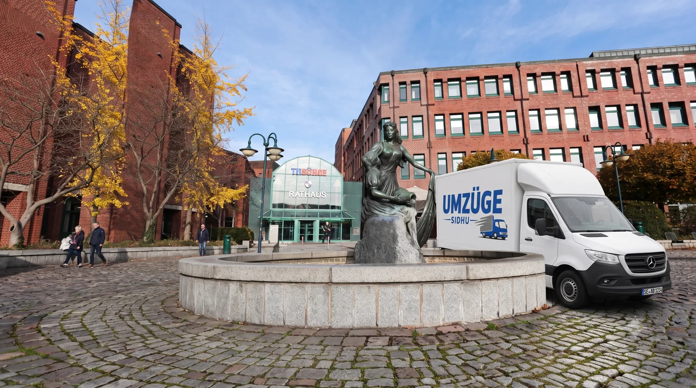 Umzugswagen von Umzüge Sidhu auf dem Rathausplatz in Norderstedt